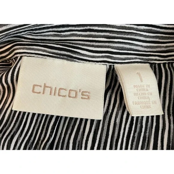 CHICOS Womens Button TOP Long Sleeve BLACK White STRIPE Size 1 (M/8) - Picture 5 of 5